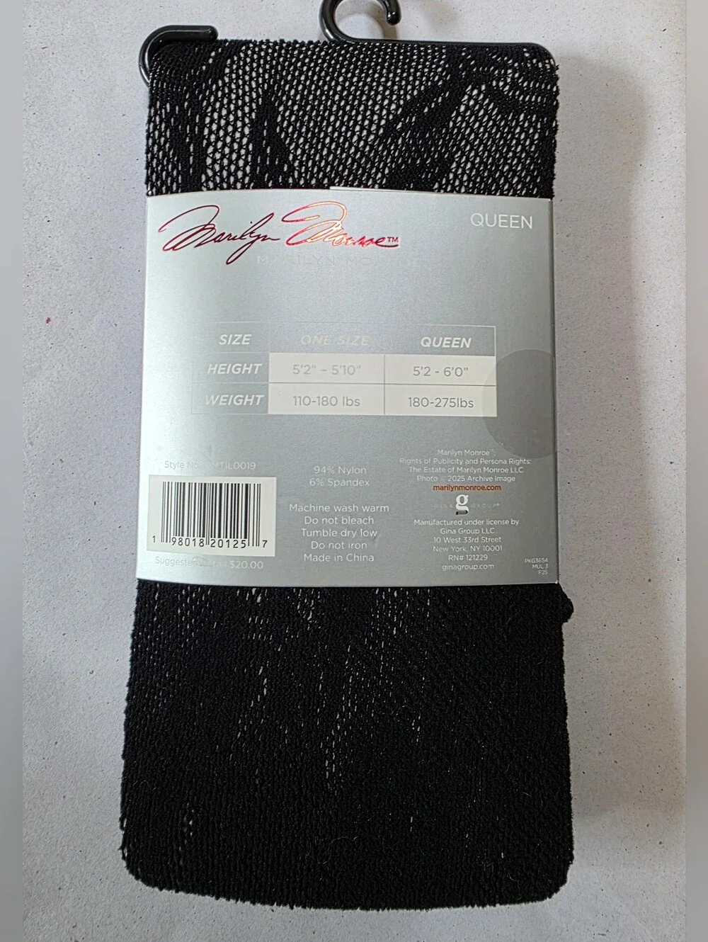 NWT Marilyn Monroe Openwork Tights Black Floral Rose Lace Mesh - Queen Size